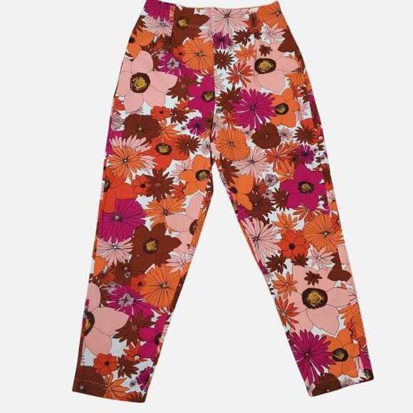 FREE PEOPLE Tessa Floral Tapered Trousers Sz 8 NWT Cotton Retro Print 70s Resort - Picture 3 of 8